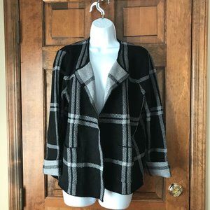 NWT Rain Black & Gray Plaid Open Cardigan Sweater Large